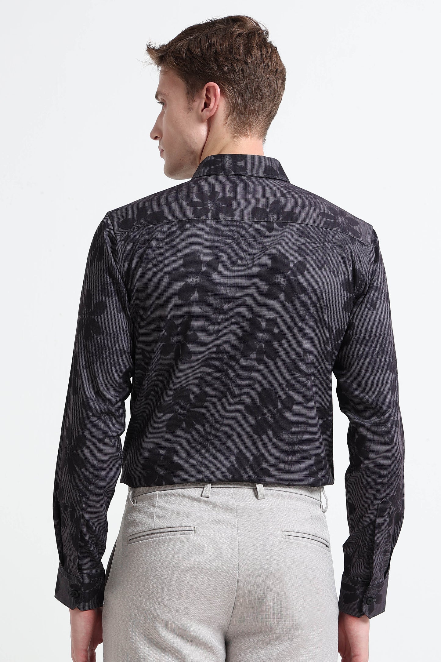 Contemporary Printed Cotton Blend Shirt Dark Grey