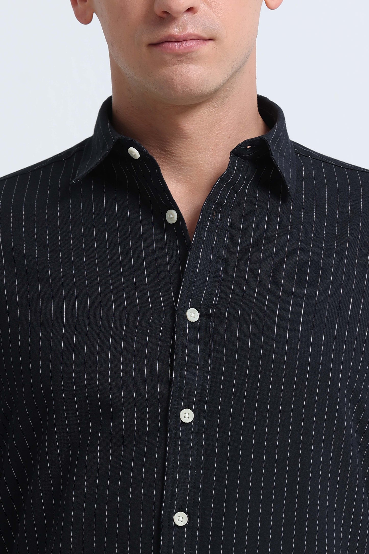 Slim Striped Cotton Oxford Shirt Black