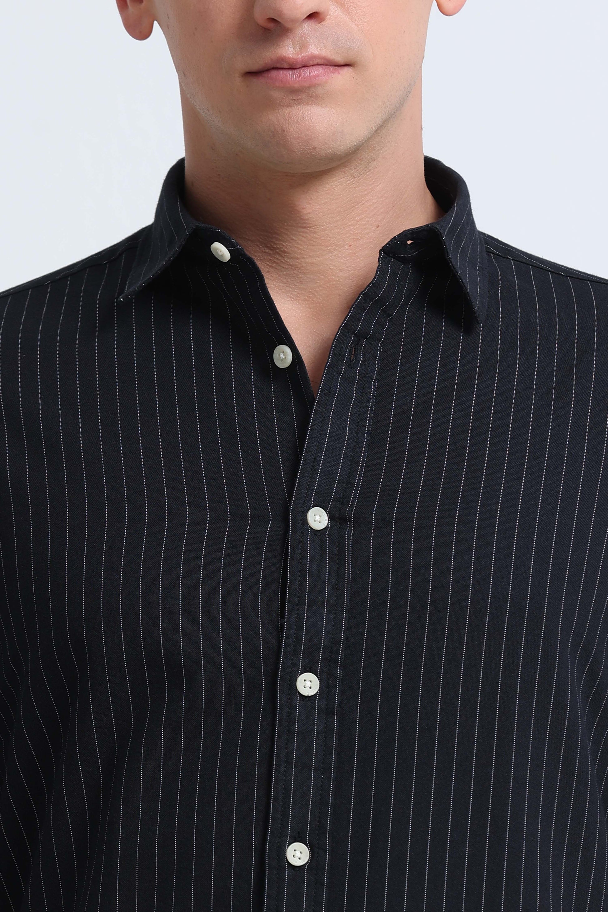 Slim Striped Cotton Oxford Shirt Black