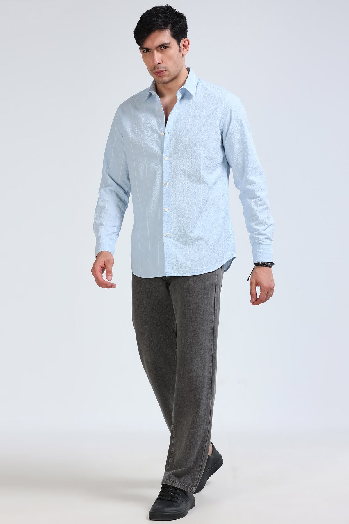 Men's Seersucker Striped Shirt Sky Blue