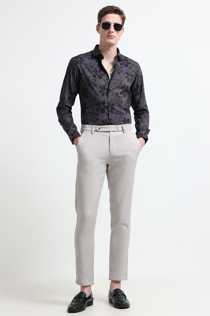 Contemporary Printed Cotton Blend Shirt Dark Grey