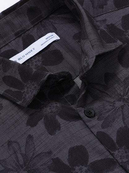 Contemporary Printed Cotton Blend Shirt Dark Grey