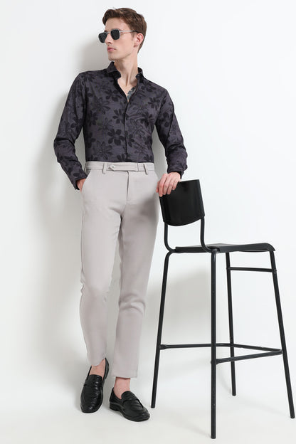 Contemporary Printed Cotton Blend Shirt Dark Grey