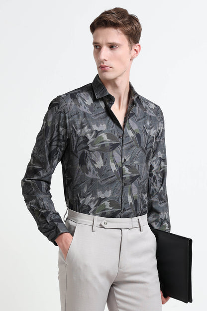 Premium Cotton-blend Digital Print Shirt Charcoal