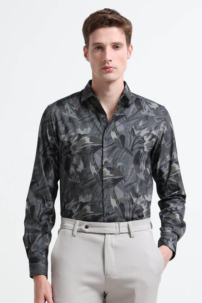 Premium Cotton-blend Digital Print Shirt Charcoal