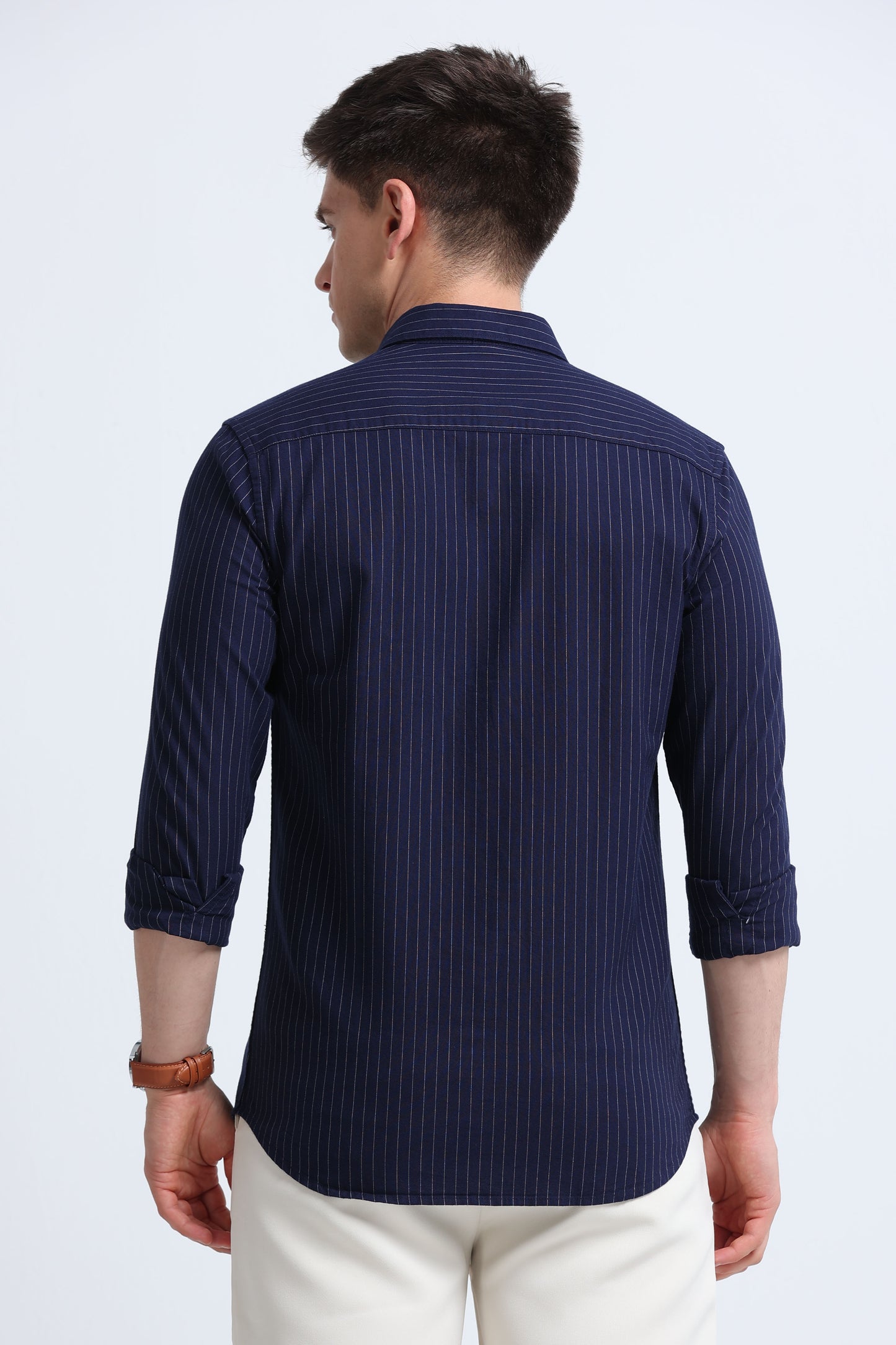 Slim Striped Cotton Oxford Shirt Navy