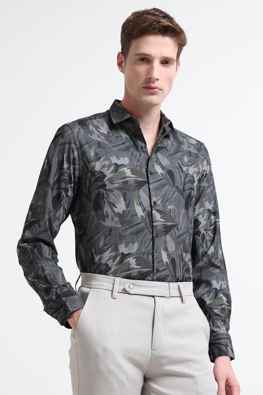 Premium Cotton-blend Digital Print Shirt Charcoal