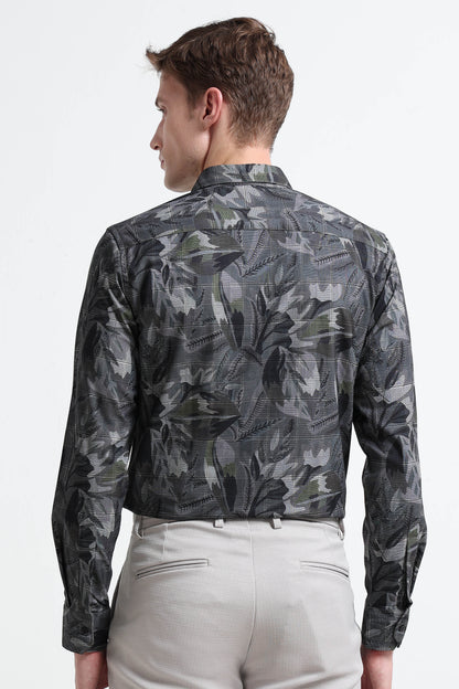 Premium Cotton-blend Digital Print Shirt Charcoal
