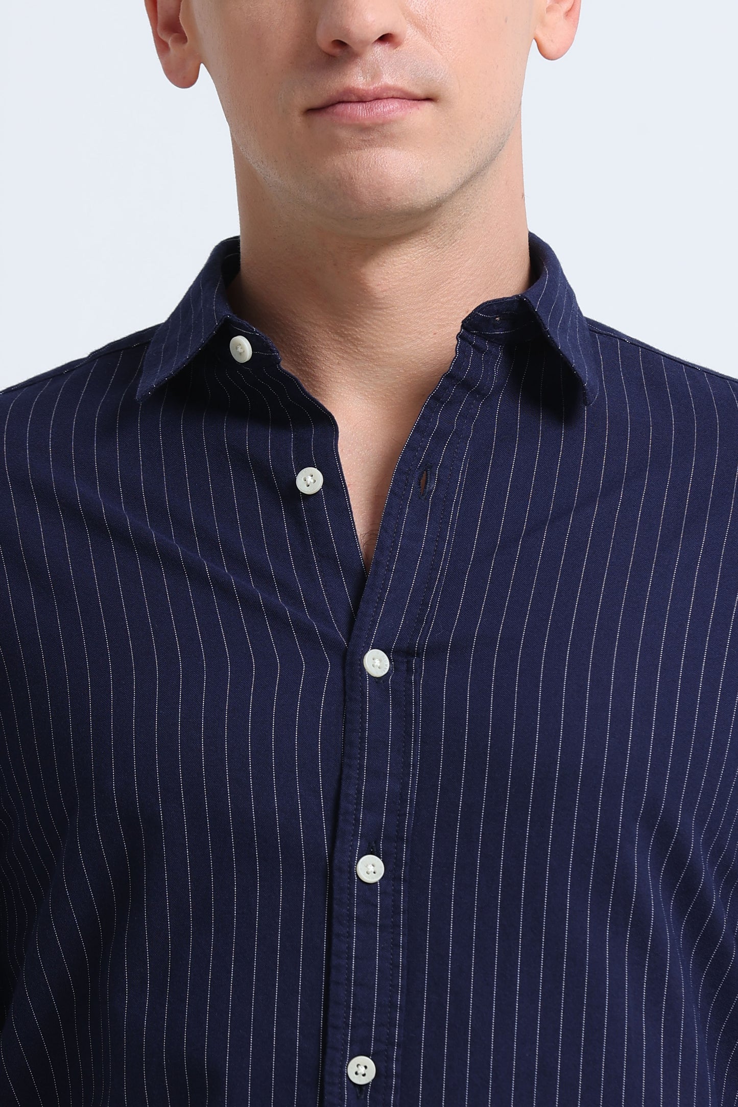 Slim Striped Cotton Oxford Shirt Navy