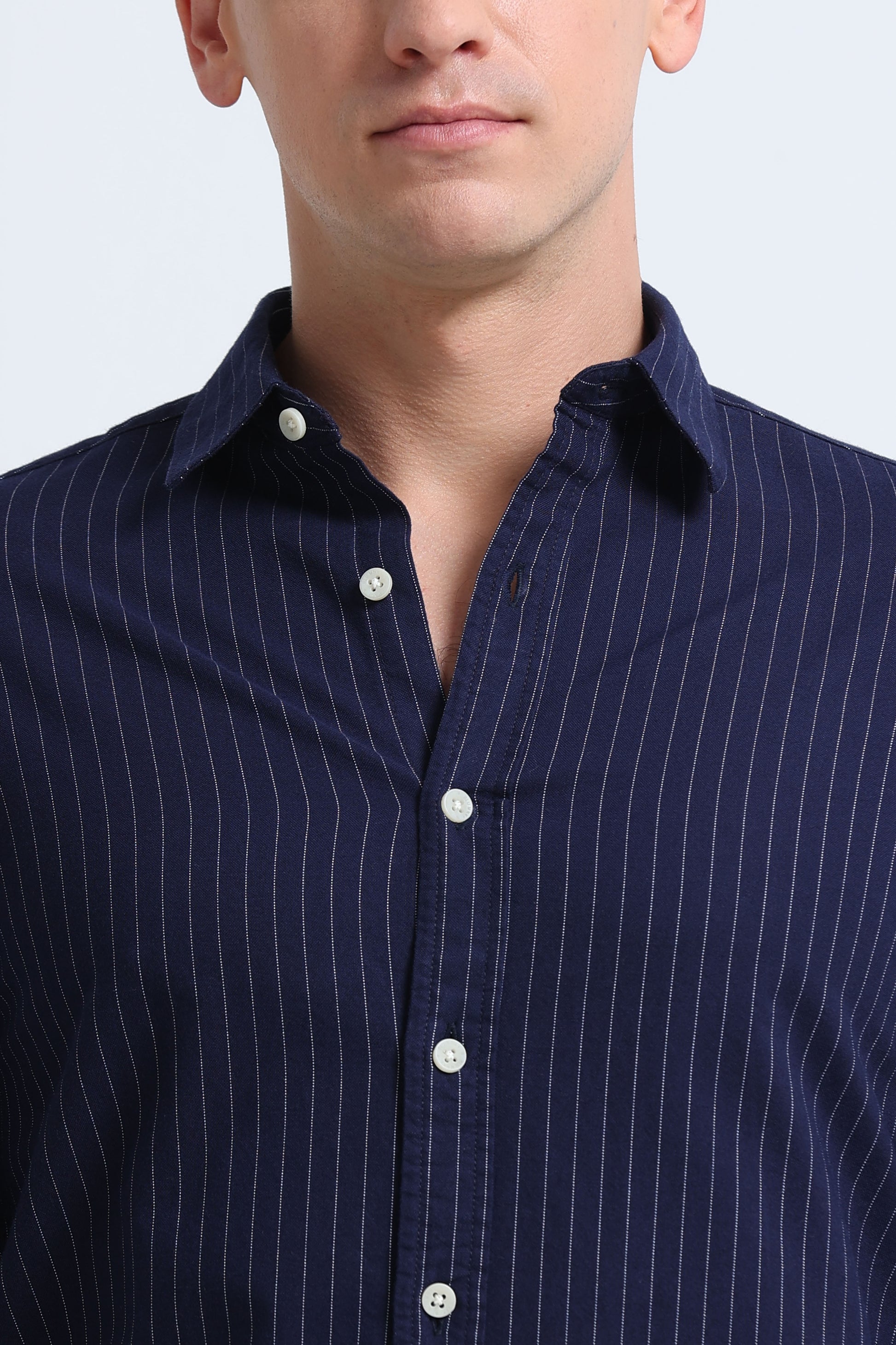 Slim Striped Cotton Oxford Shirt Navy