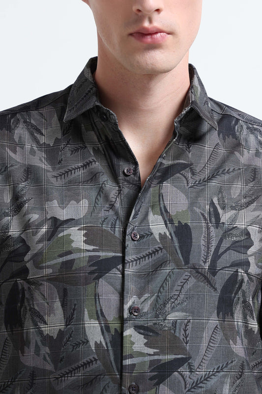 Premium Cotton-blend Digital Print Shirt Charcoal