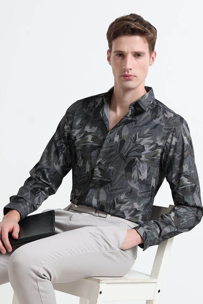 Premium Cotton-blend Digital Print Shirt Charcoal
