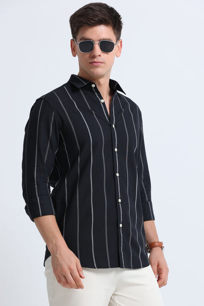 Classic Striped Oxford Cotton Shirt Black