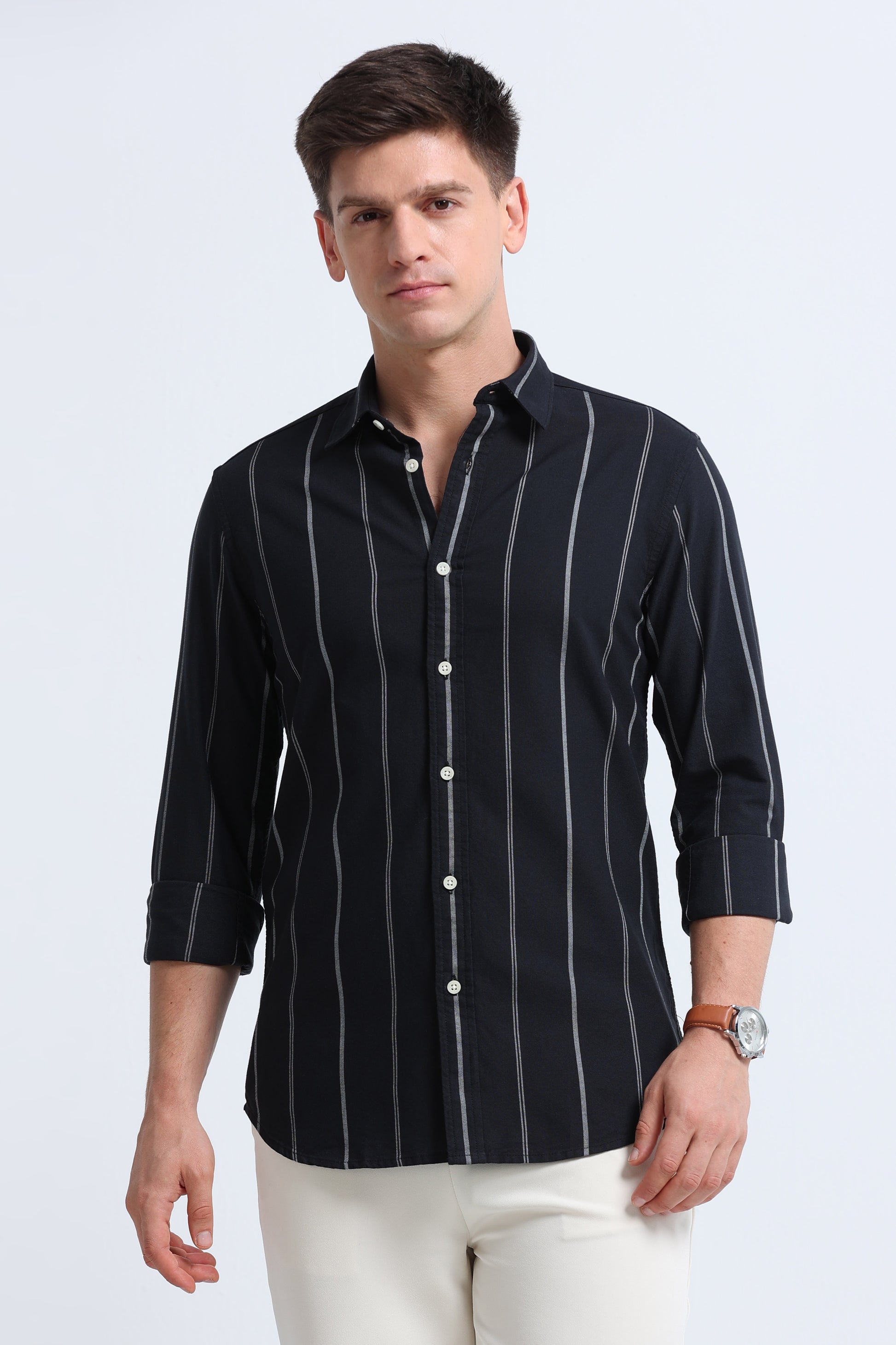 Classic Striped Oxford Cotton Shirt Black
