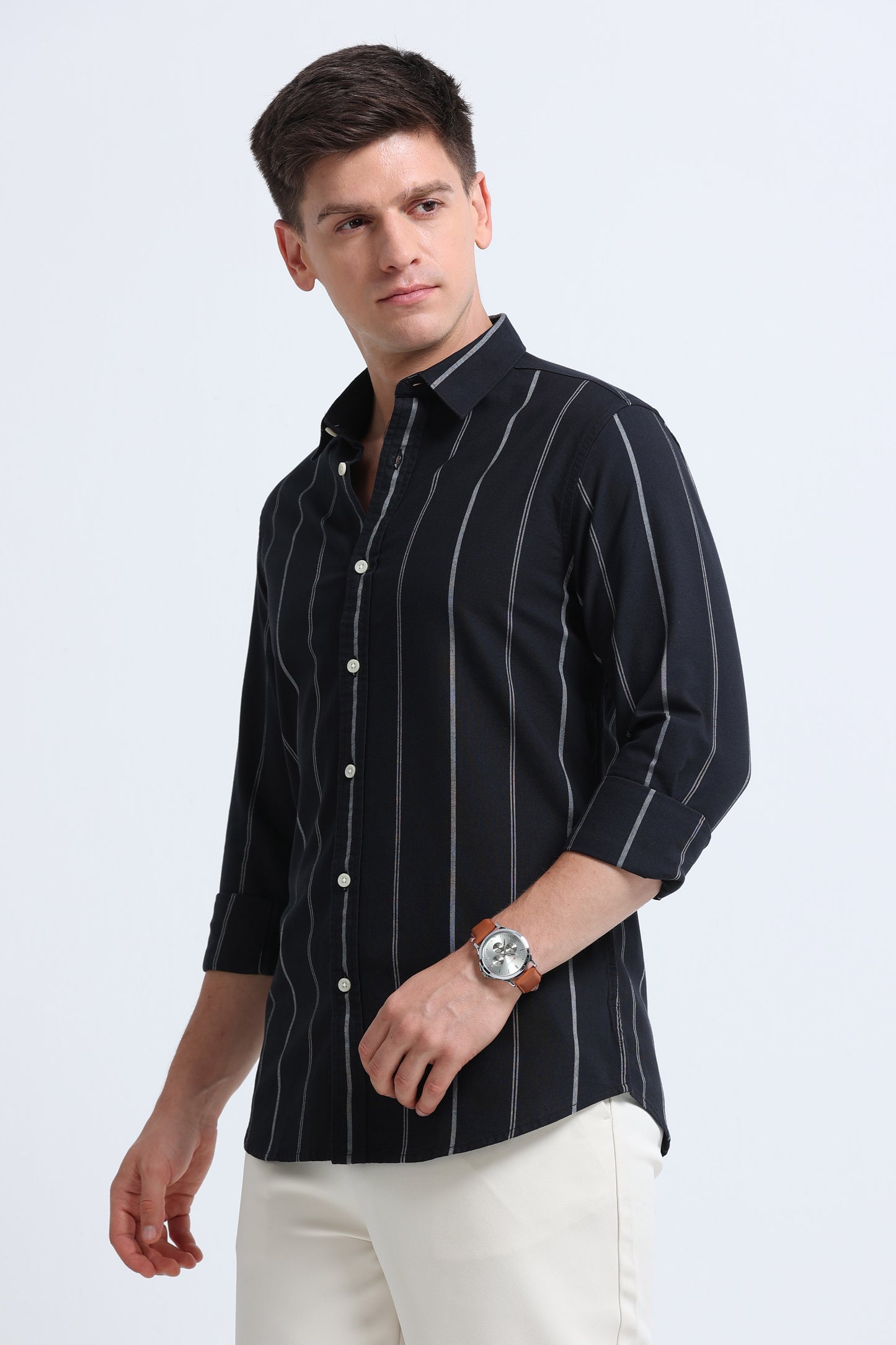 Classic Striped Oxford Cotton Shirt Black