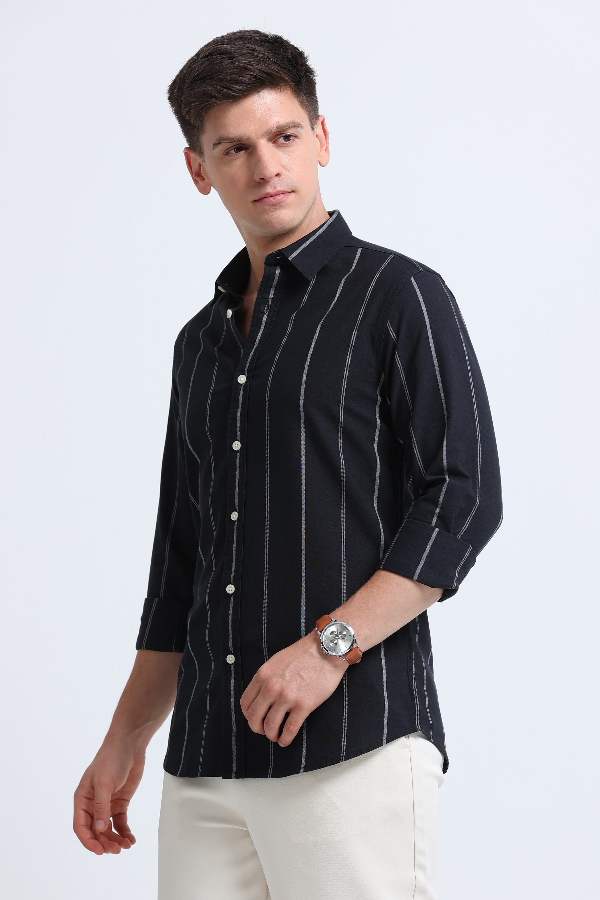 Classic Striped Oxford Cotton Shirt Black