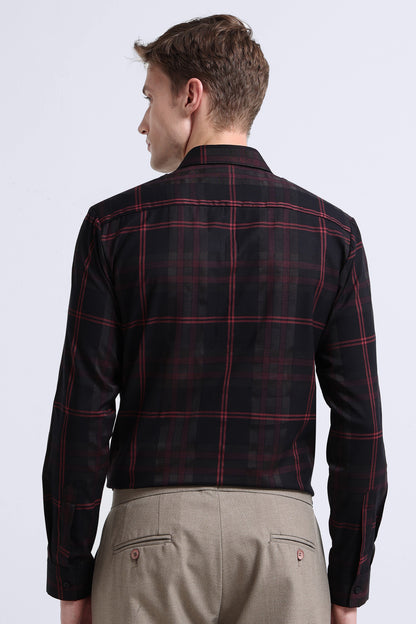 Classic Checked Slim Fit Shirt Maroon Black