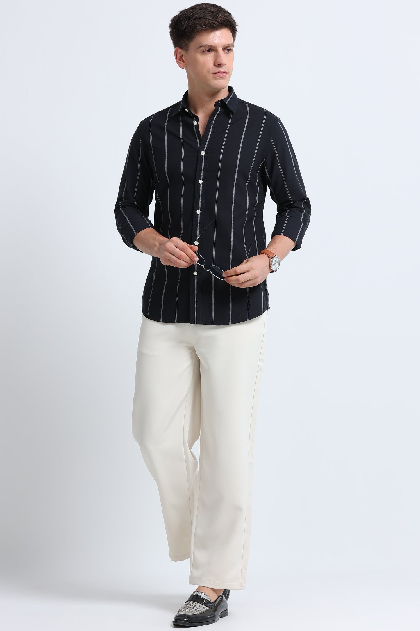 Classic Striped Oxford Cotton Shirt Black