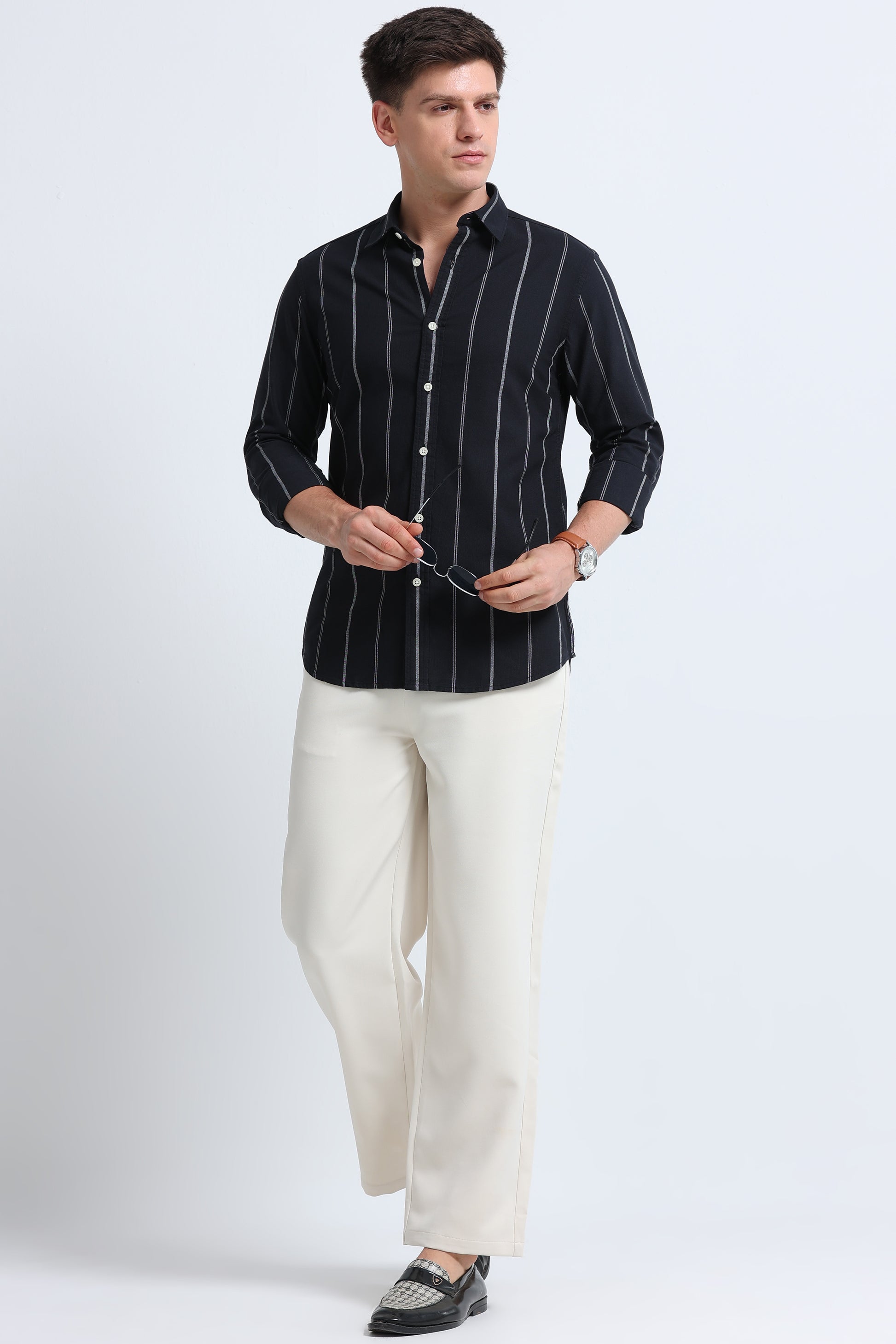 Classic Striped Oxford Cotton Shirt Black