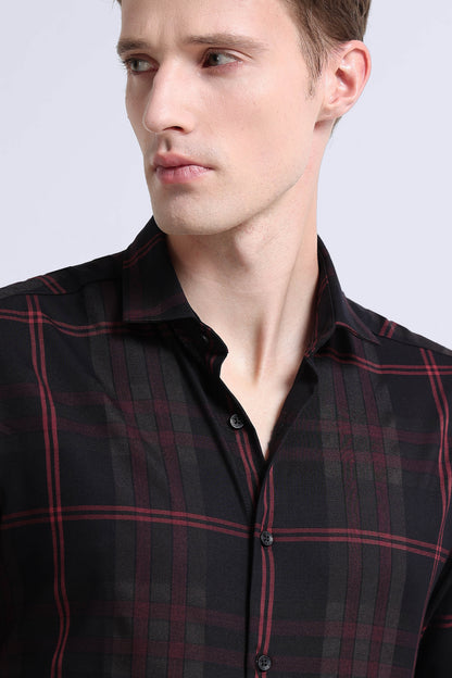 Classic Checked Slim Fit Shirt Maroon Black
