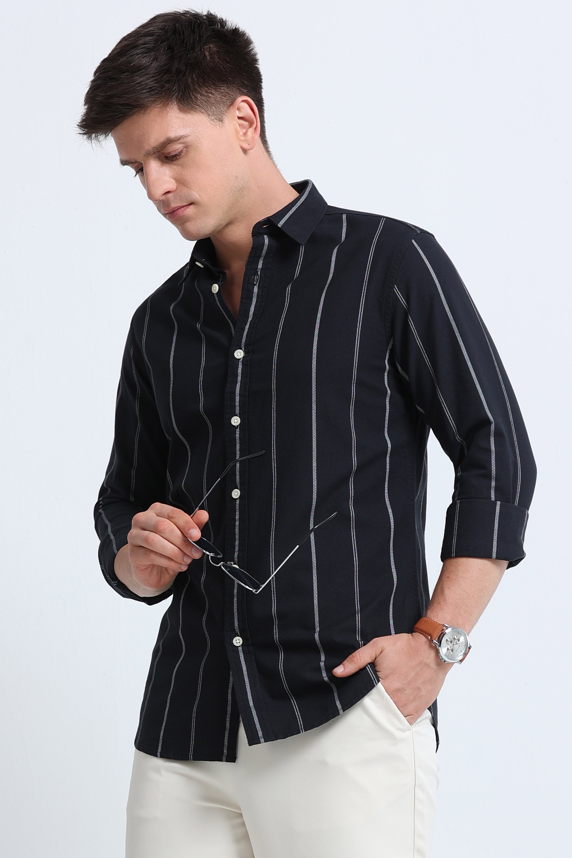 Classic Striped Oxford Cotton Shirt Black