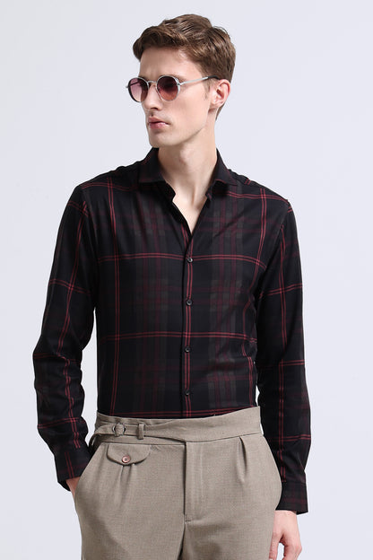 Classic Checked Slim Fit Shirt Maroon Black
