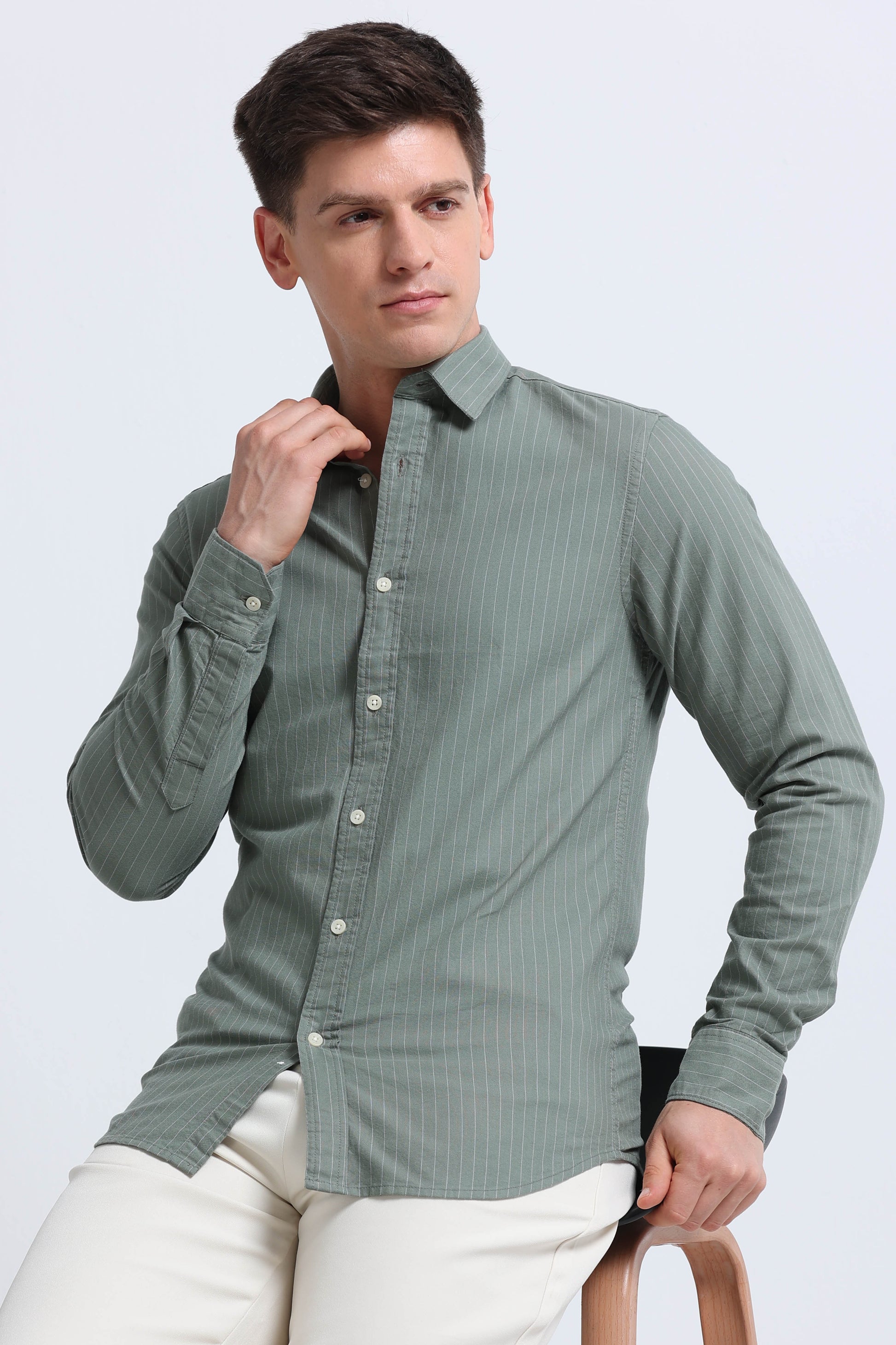 Slim Striped Cotton Oxford Shirt Green
