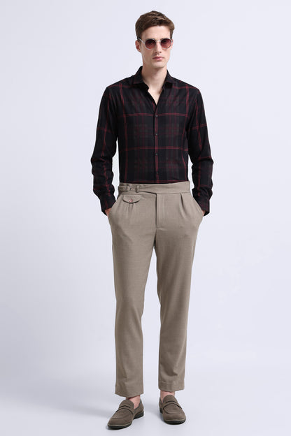 Classic Checked Slim Fit Shirt Maroon Black