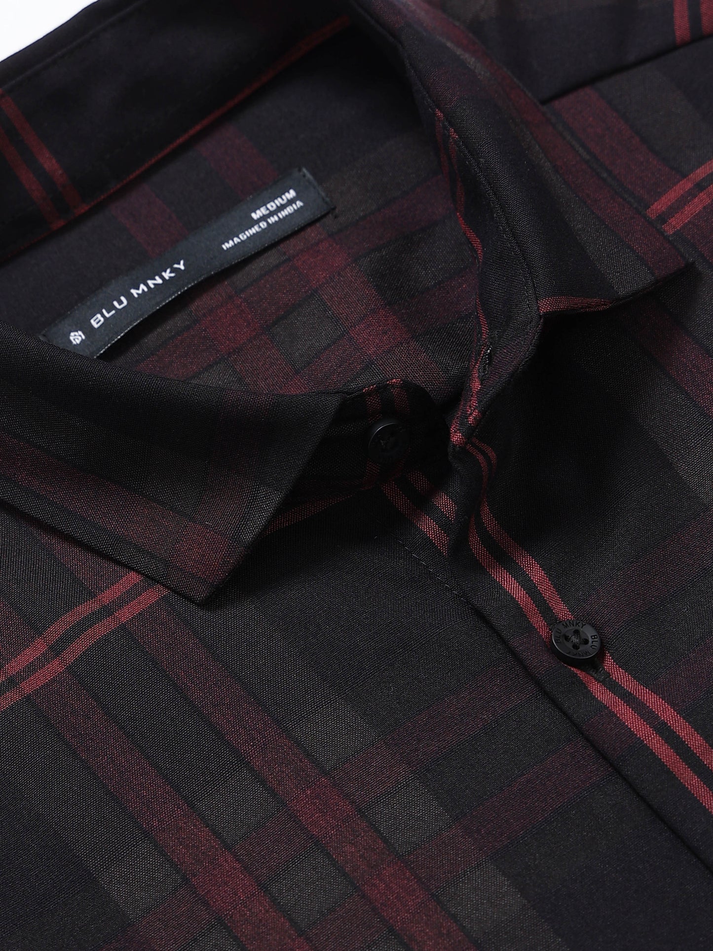Classic Checked Slim Fit Shirt Maroon Black