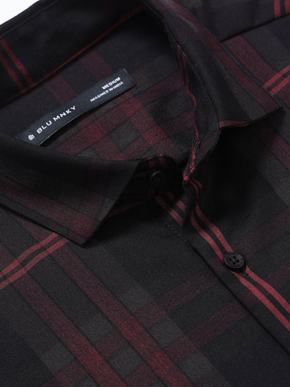 Classic Checked Slim Fit Shirt Maroon Black