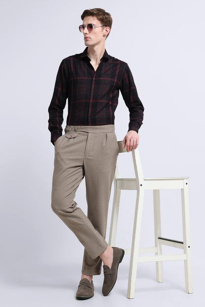 Classic Checked Slim Fit Shirt Maroon Black