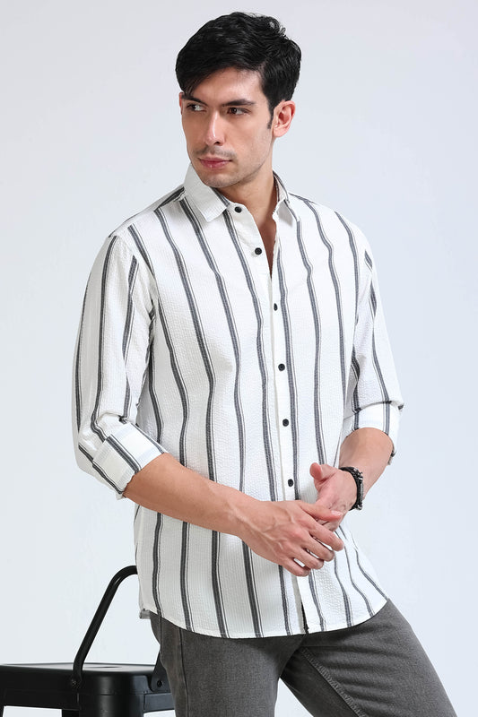 Men's Seersucker Striped Shirt White Black