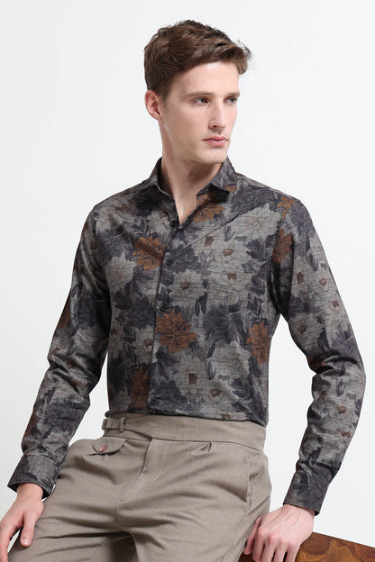 Contemporary Printed Cotton Blend Shirt Yellow