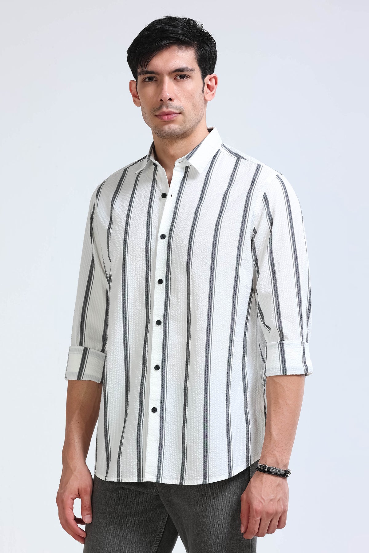 Men's Seersucker Striped Shirt White Black