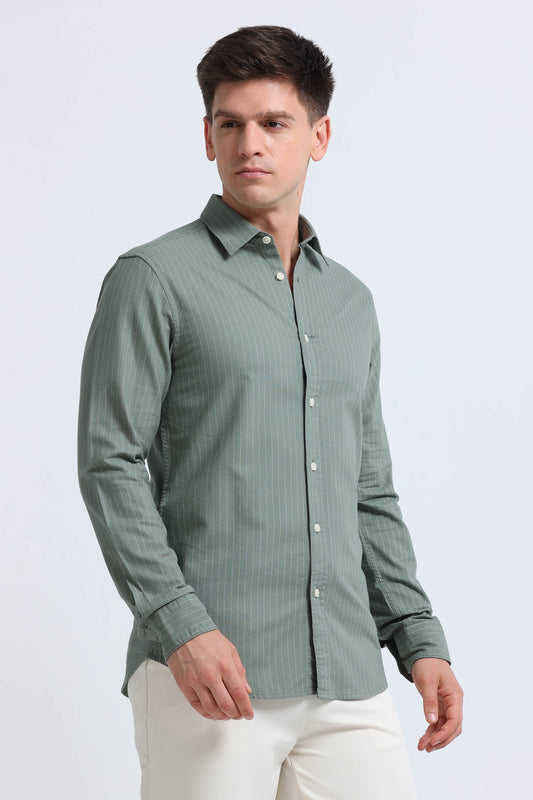Slim Striped Cotton Oxford Shirt Green