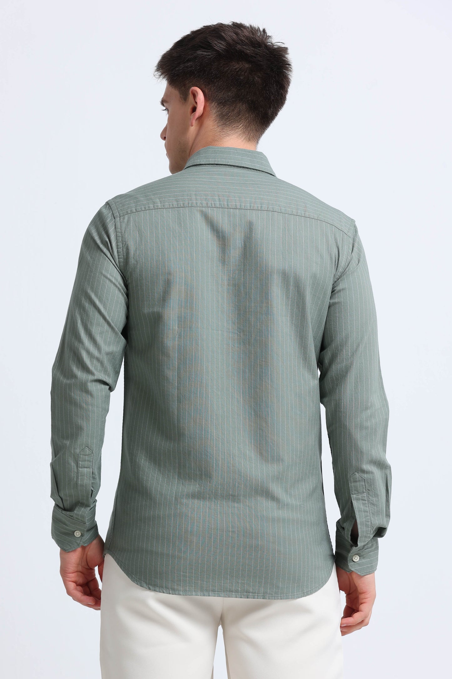 Slim Striped Cotton Oxford Shirt Green