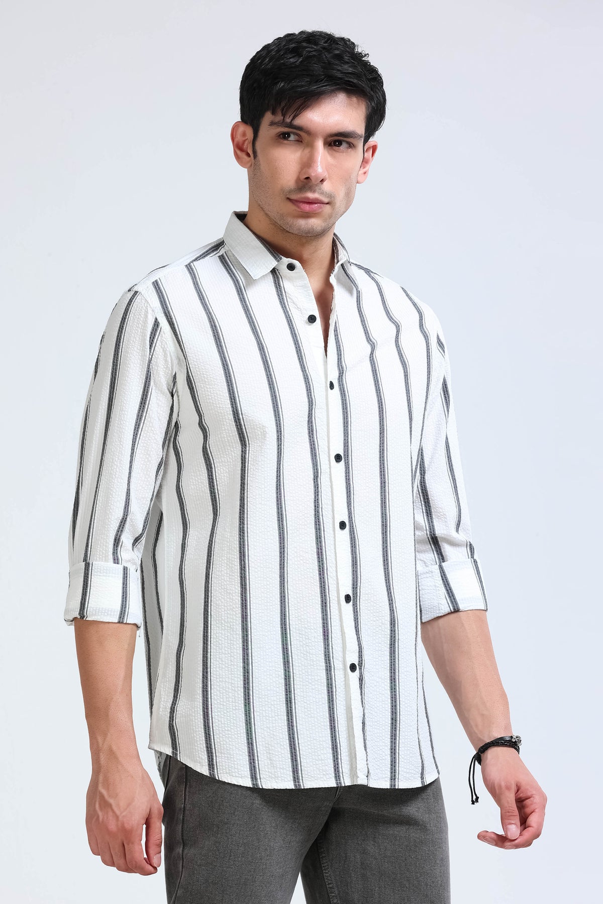 Men's Seersucker Striped Shirt White Black
