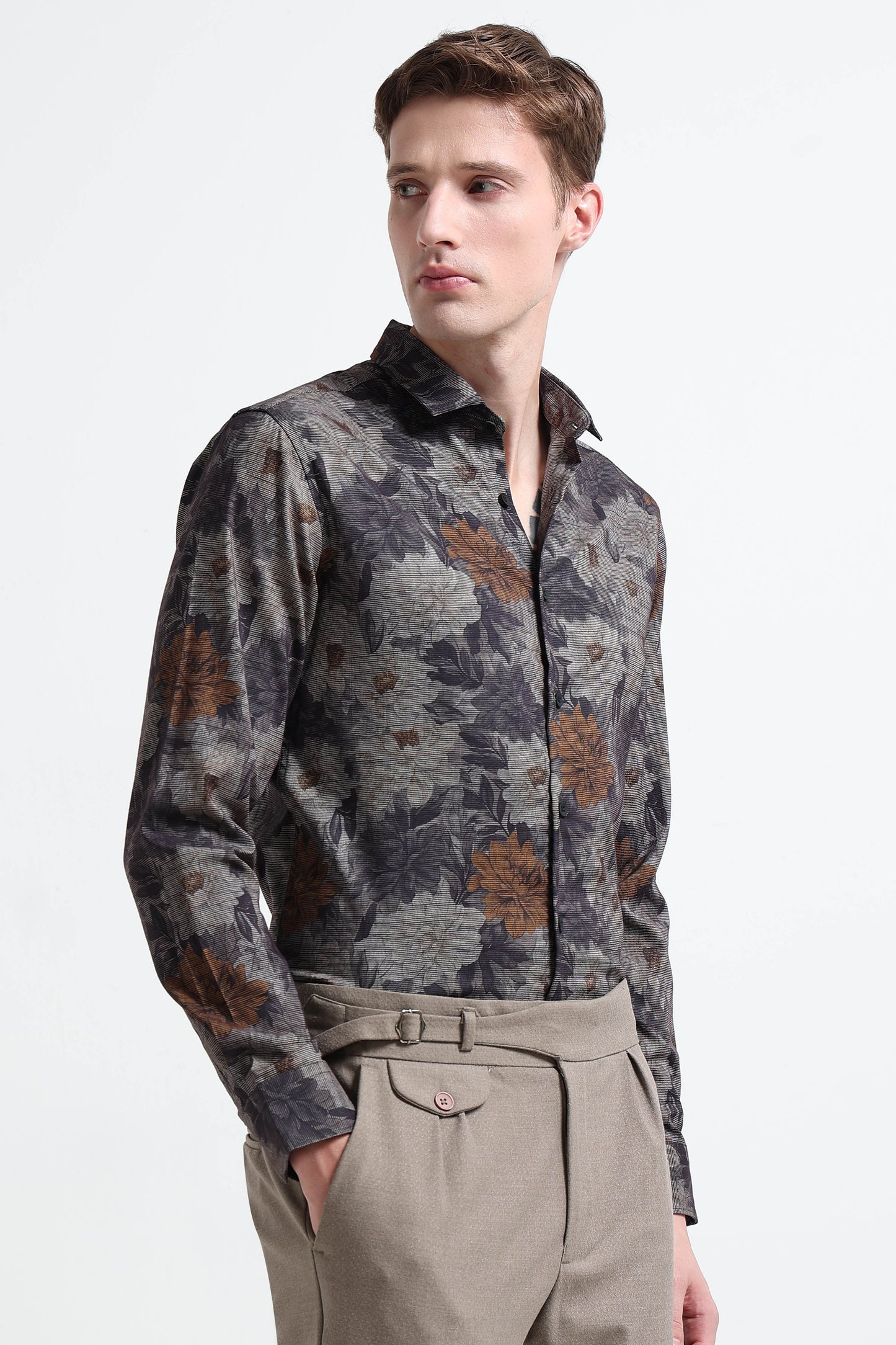 Contemporary Printed Cotton Blend Shirt Yellow