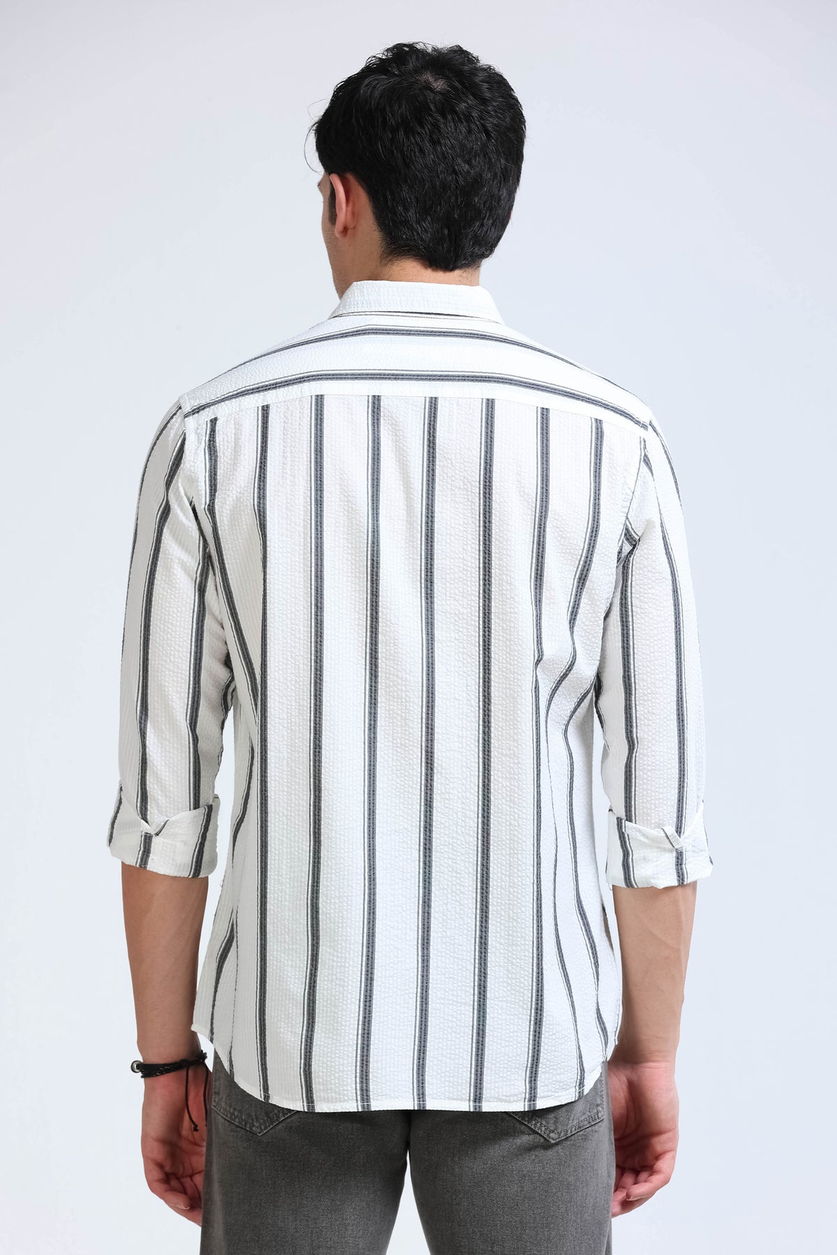 Men's Seersucker Striped Shirt White Black