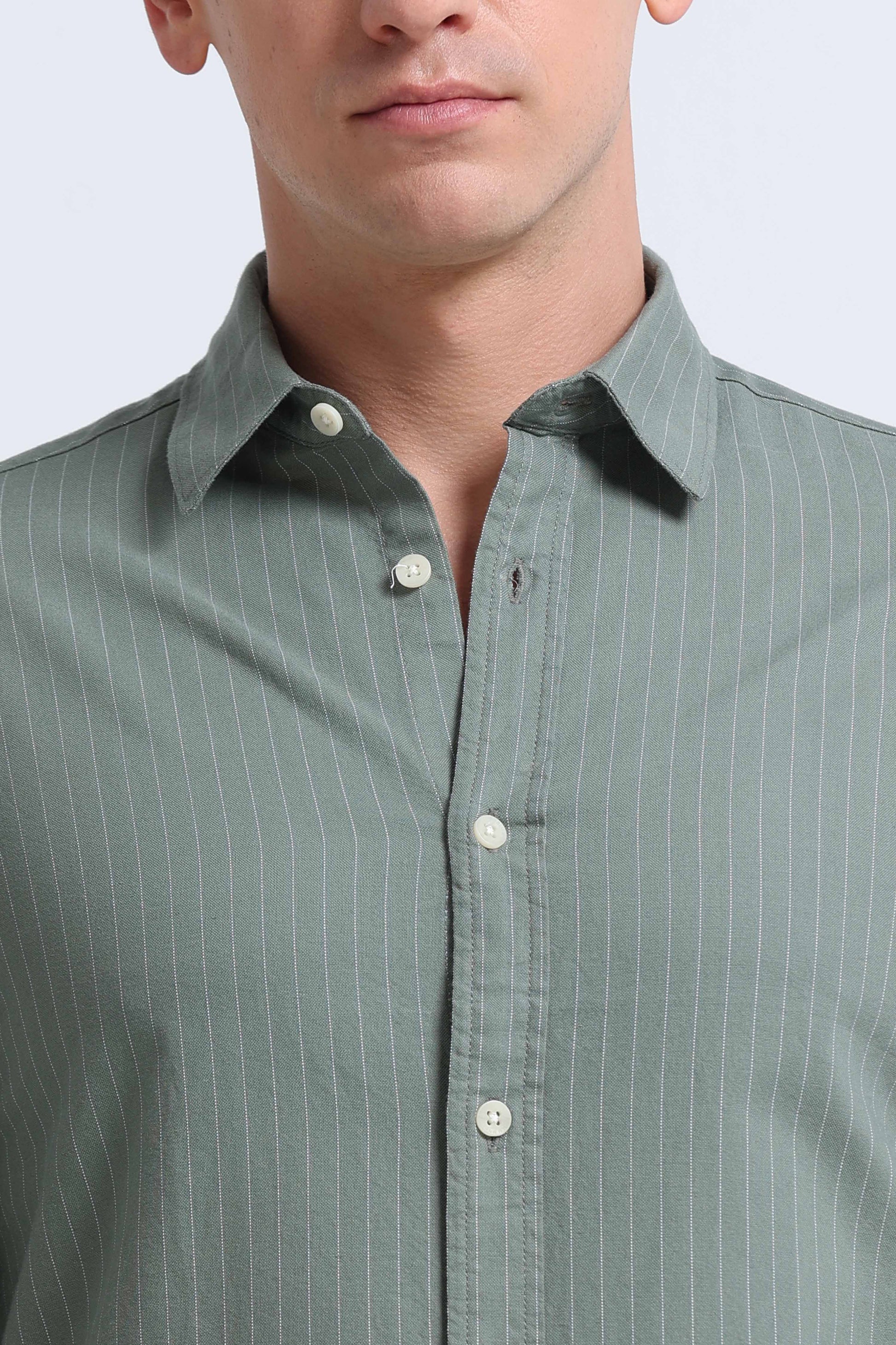 Slim Striped Cotton Oxford Shirt Green