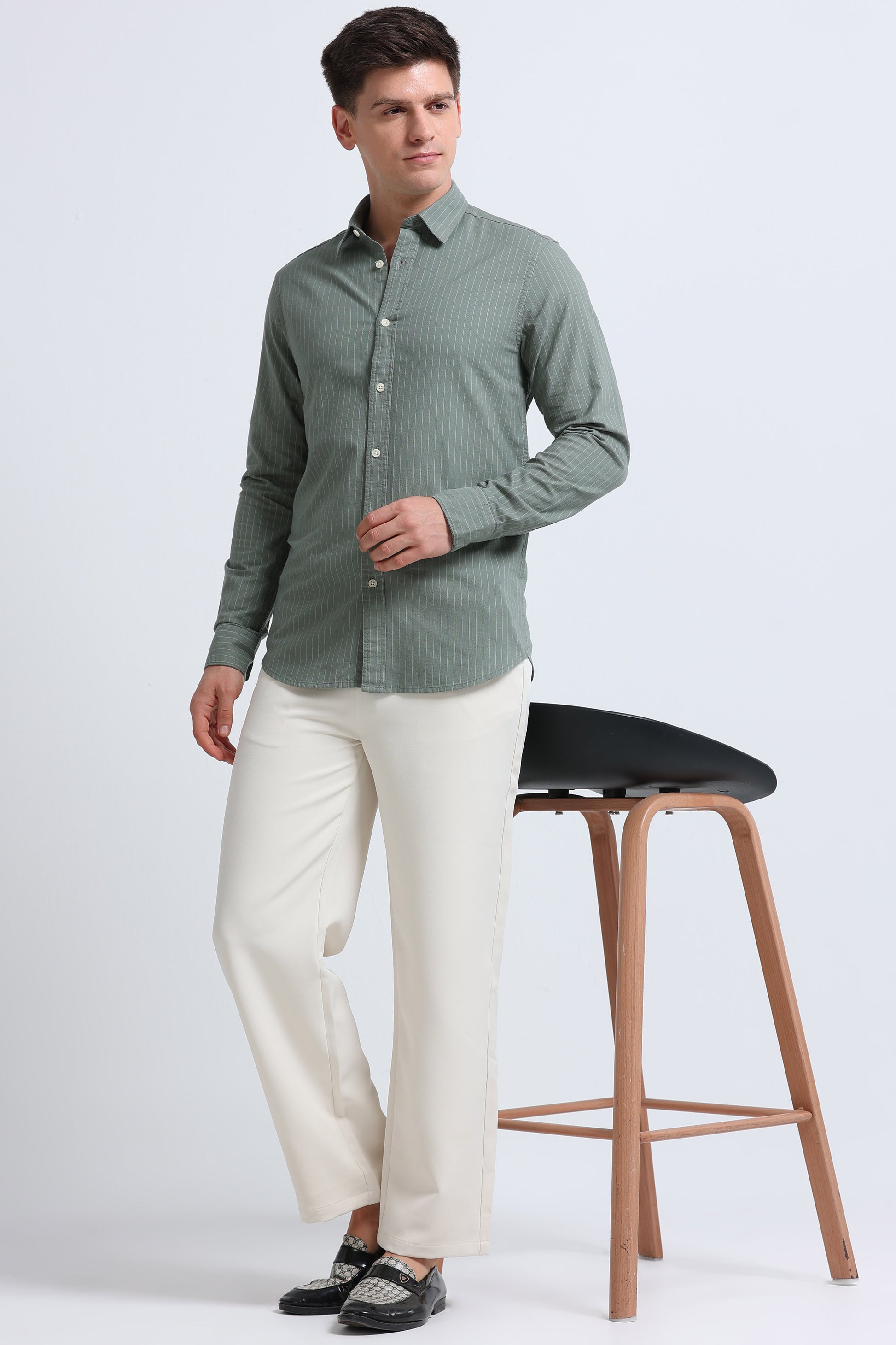 Slim Striped Cotton Oxford Shirt Green
