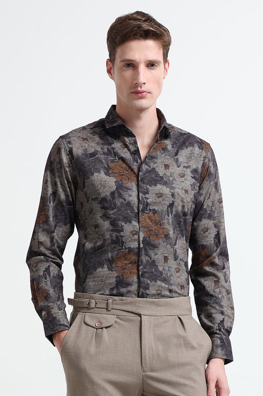 Contemporary Printed Cotton Blend Shirt Yellow