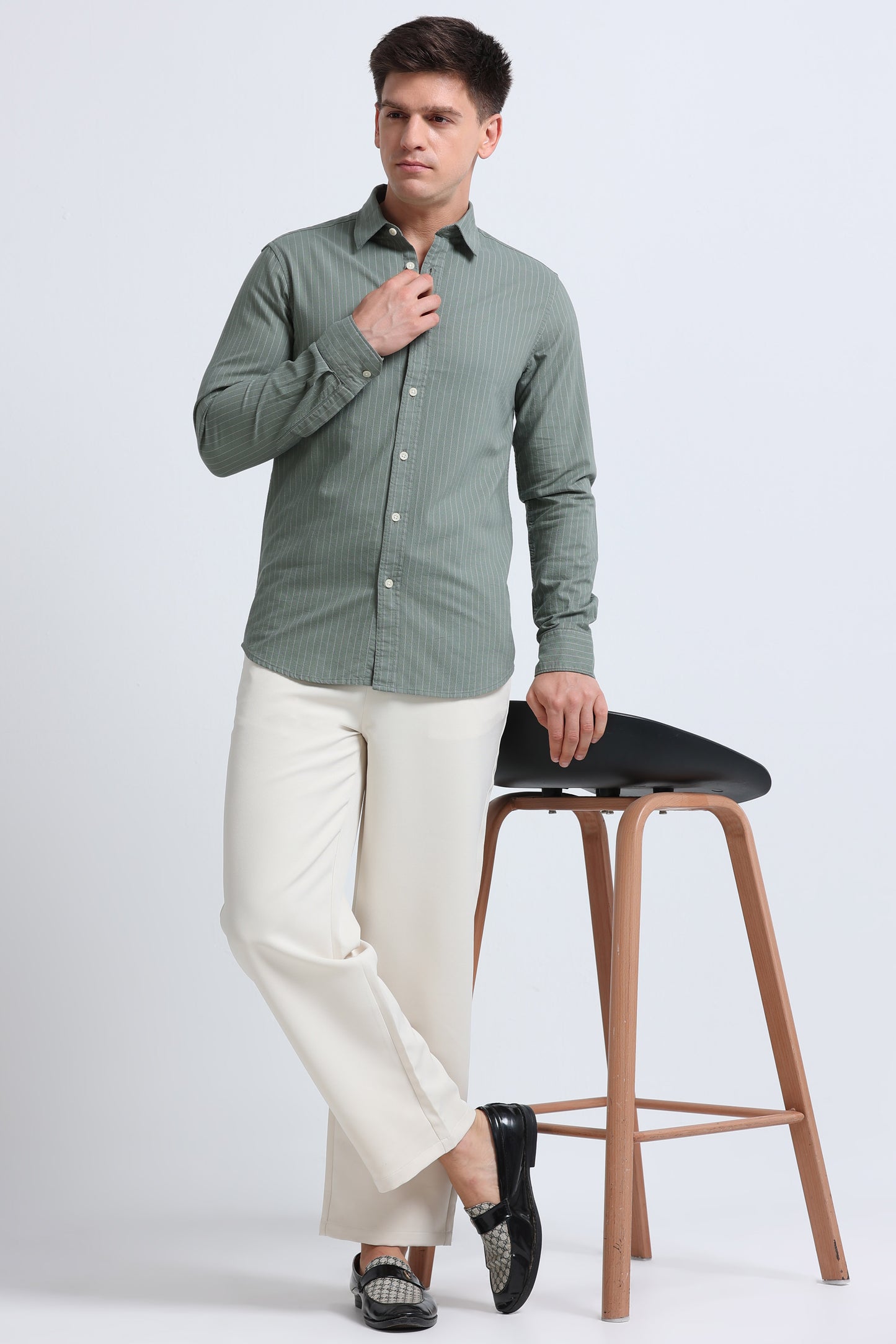 Slim Striped Cotton Oxford Shirt Green