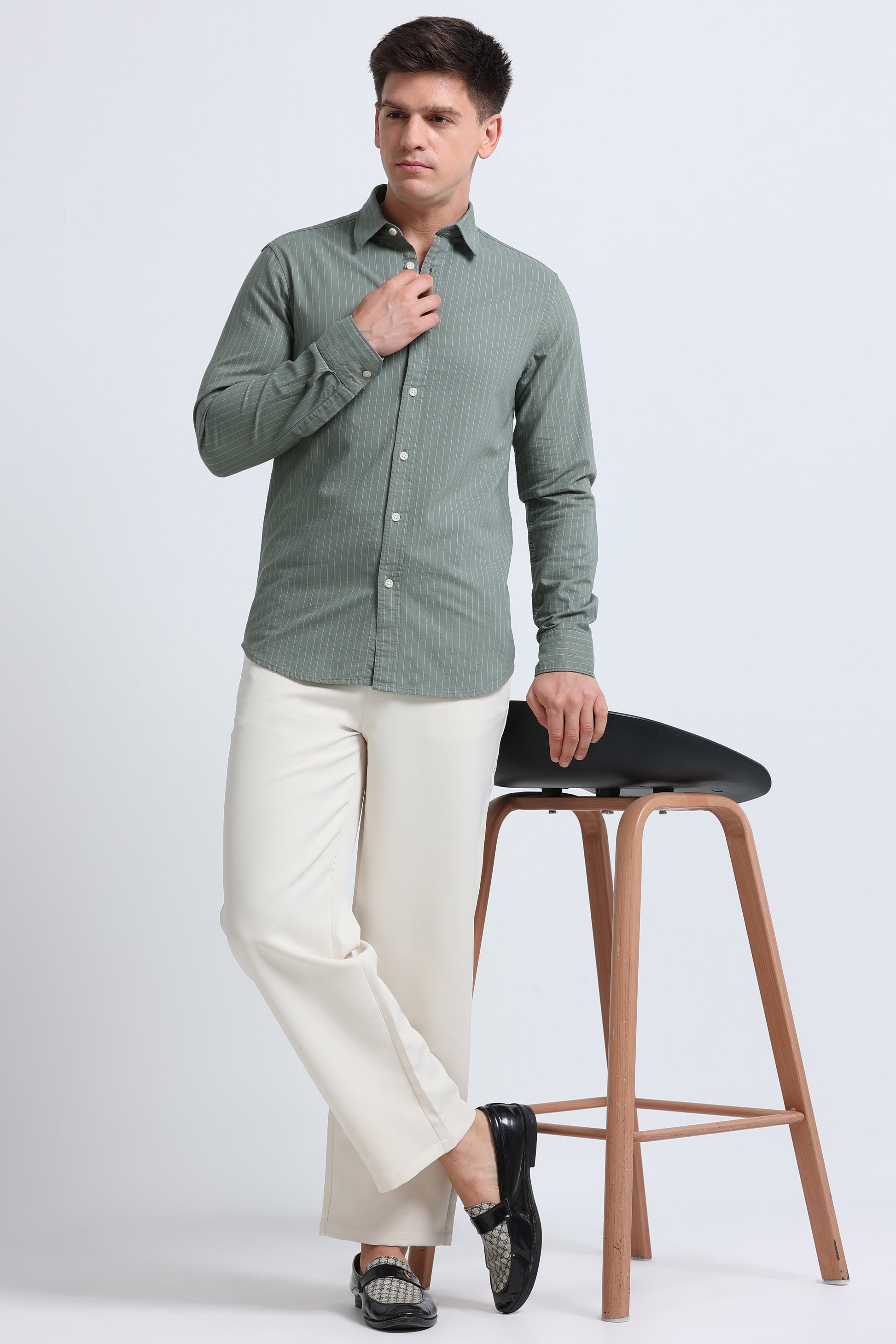 Slim Striped Cotton Oxford Shirt Green