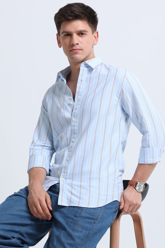 Classic Striped Oxford Cotton Shirt Sky Blue White