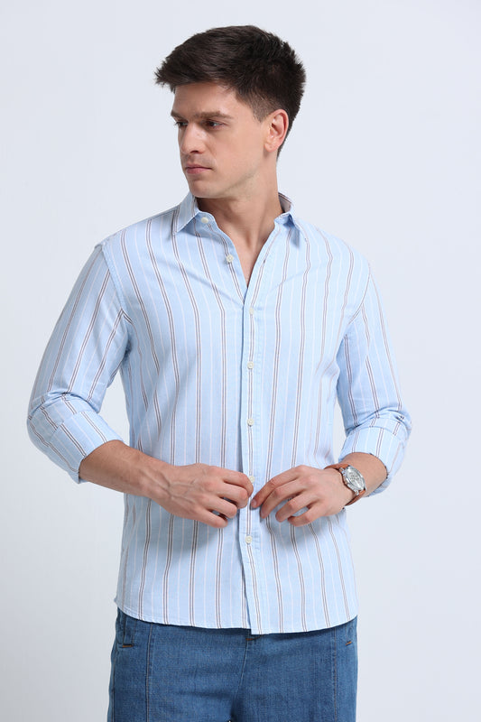 Classic Striped Oxford Cotton Shirt Sky Blue White