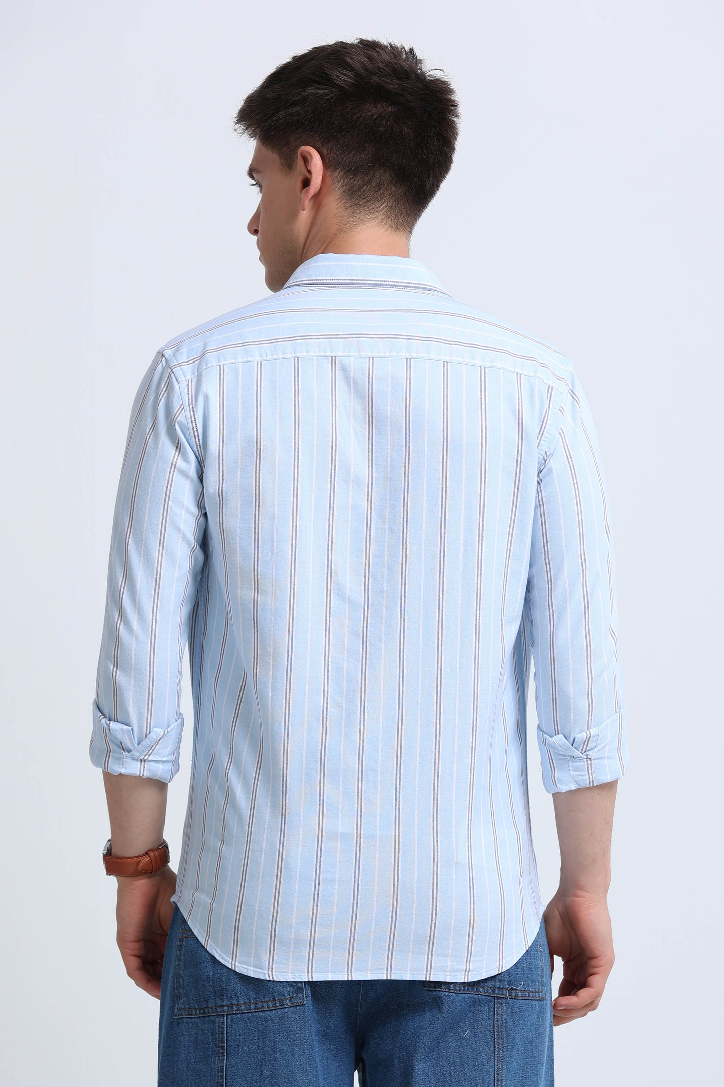Classic Striped Oxford Cotton Shirt Sky Blue White