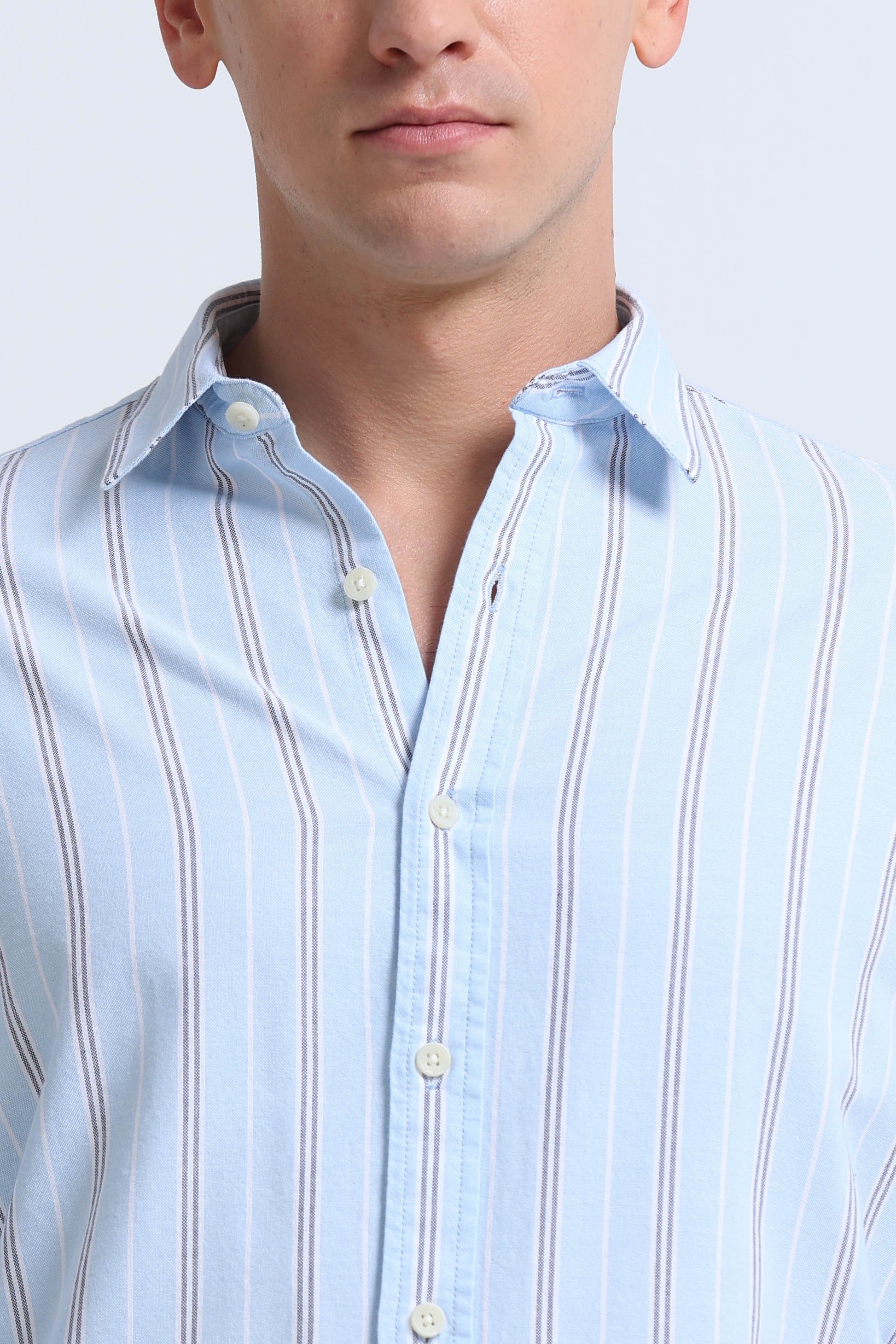 Classic Striped Oxford Cotton Shirt Sky Blue White