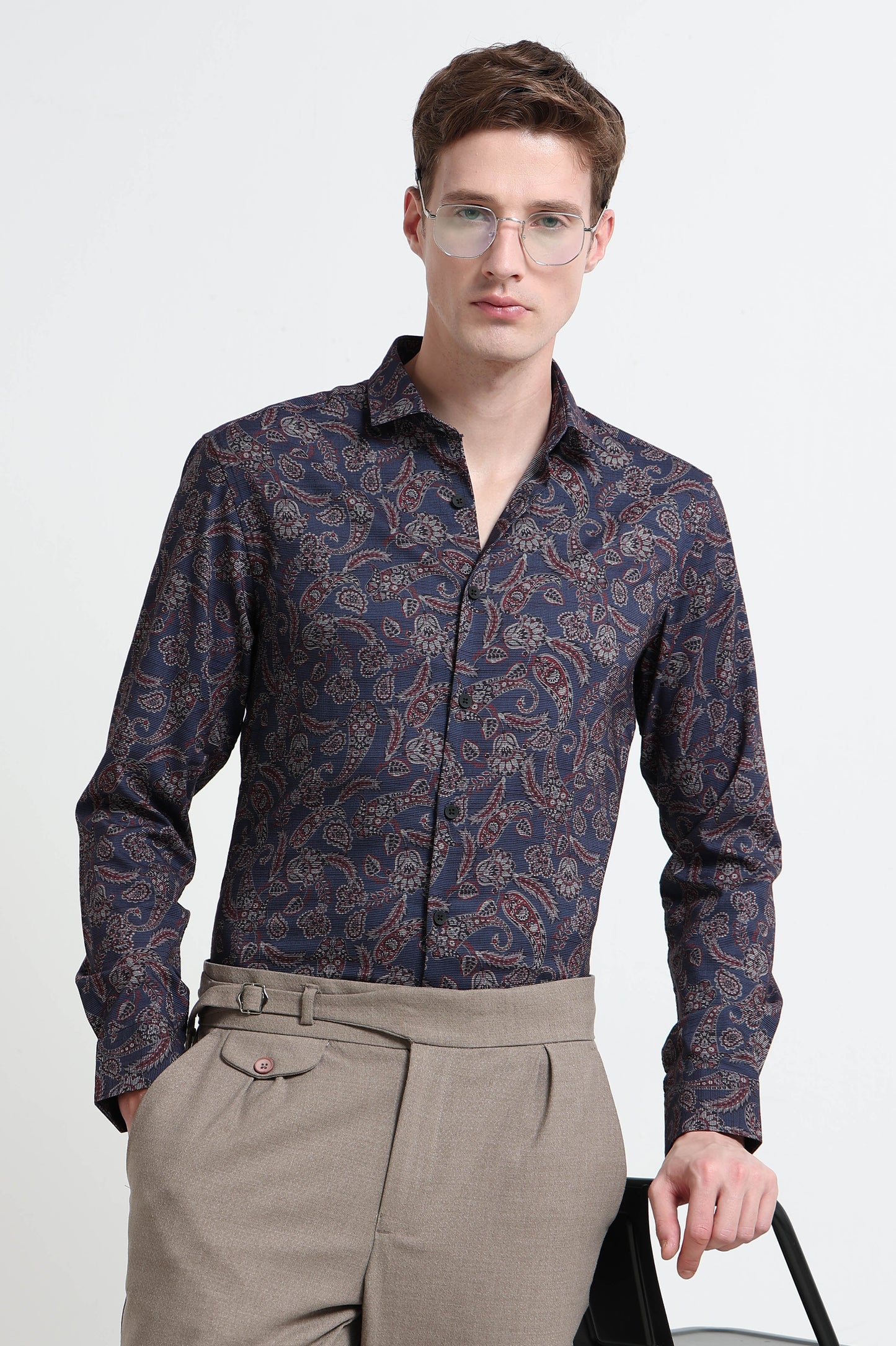 Contemporary Printed Cotton Blend Shirt Royal Blue