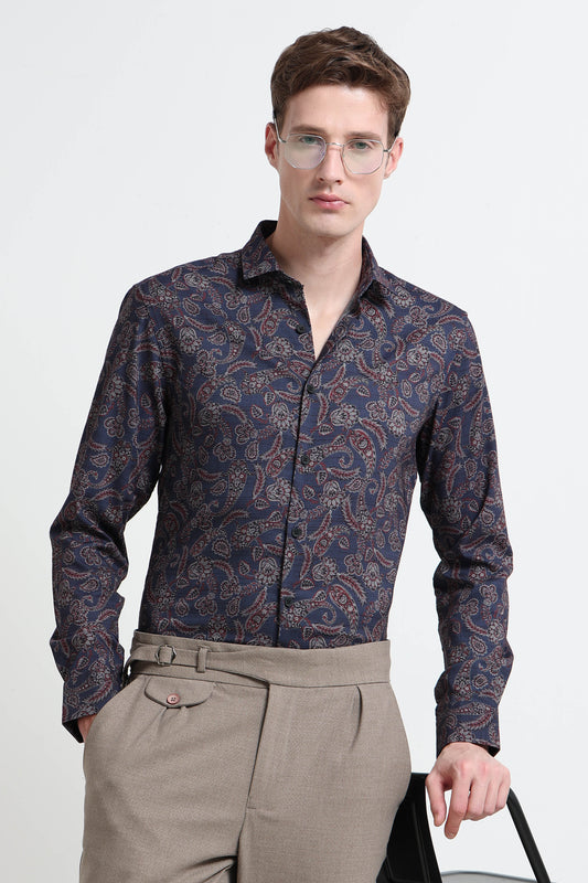 Contemporary Printed Cotton Blend Shirt Royal Blue